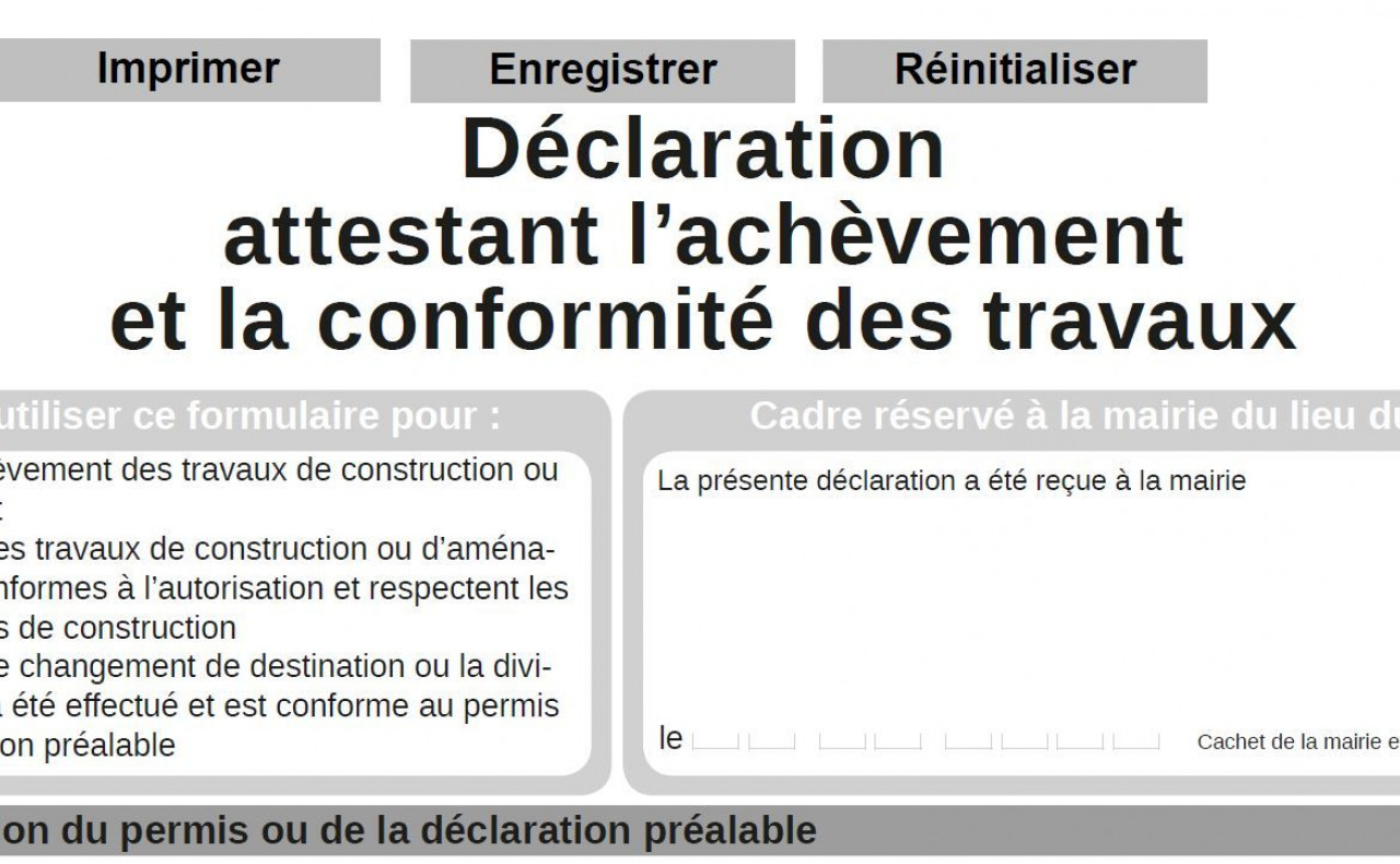 La déclaration d'achèvement des travaux