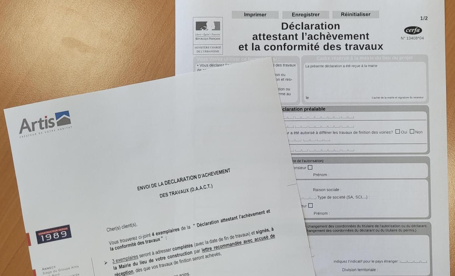 déclaration attestant l'achèvement et la conformité des travaux (daact)