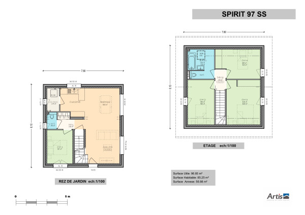 plans intérieurs modèle spirit 97 sous-sol artis